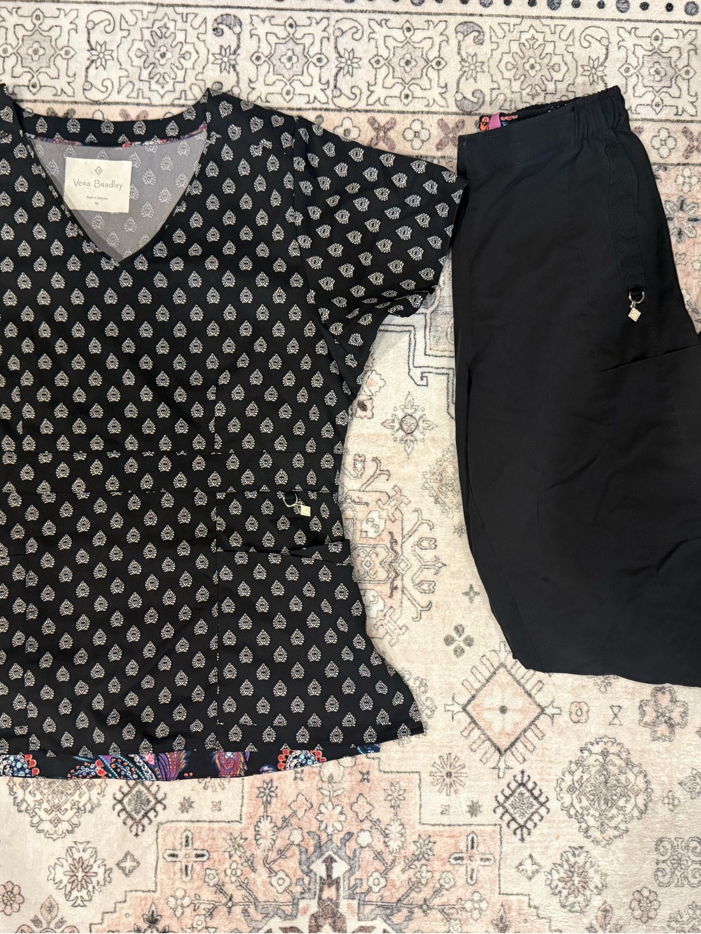 Vera Bradley Black Printed Top with Black Shorts